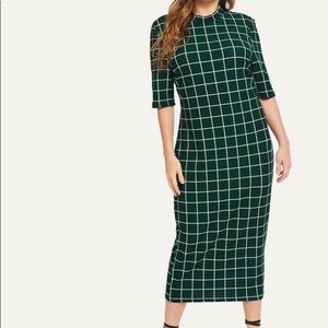 Mock neck grid print plus size form fitting dress
